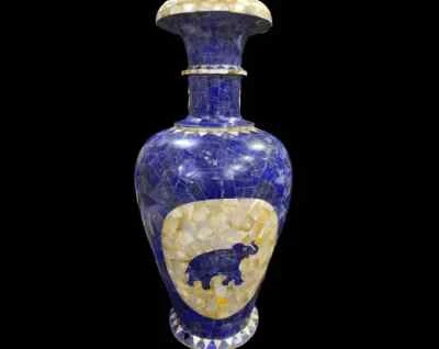 Jarrón de mármol piedra semipreciosa lapislázuli trabajo florero único para decoración del hogar Foto 1 de 3