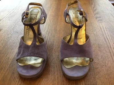 Sandalias de plataforma Garolini vintage años 70 gamuza lavanda correa en T Foto 1 de 4