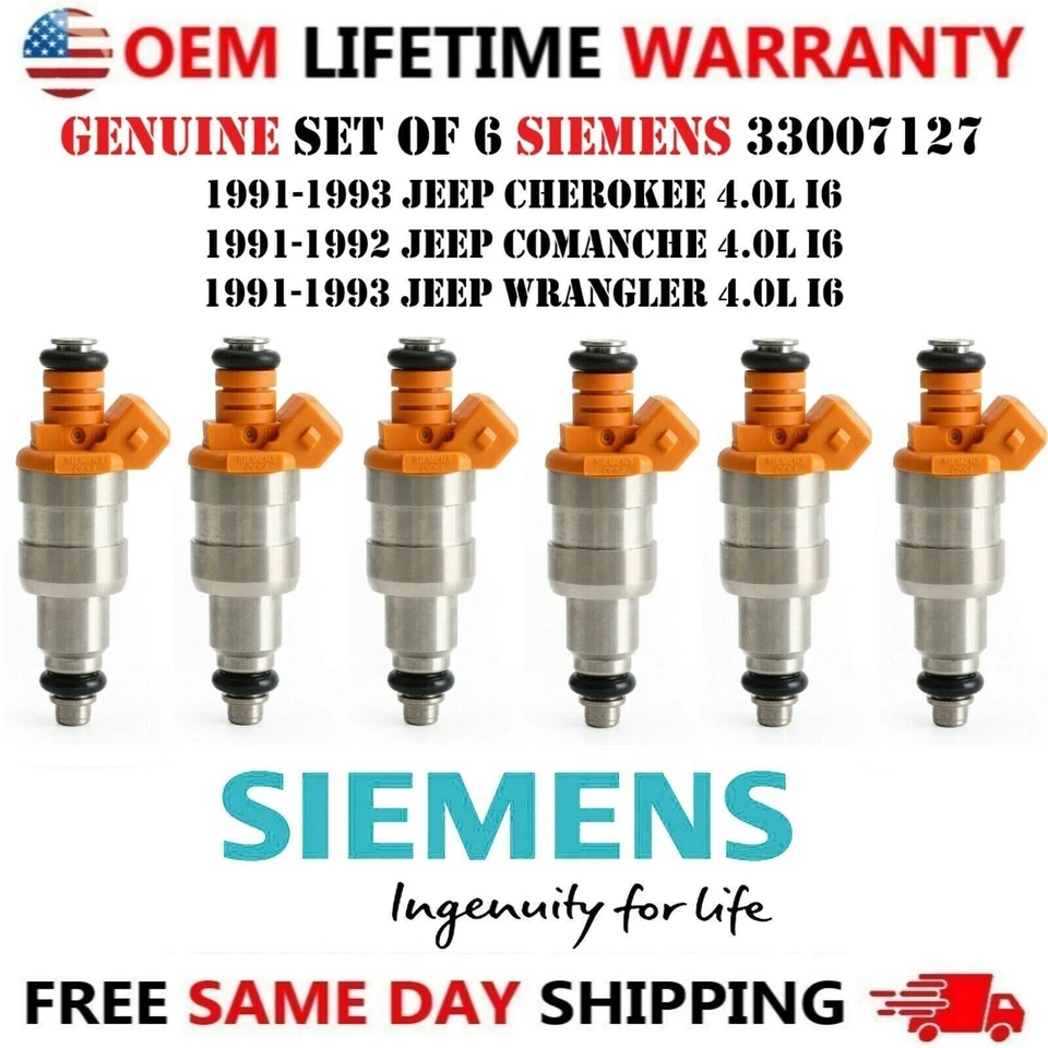 Inyectores de combustible OEM SIEMENS x6 para Jeep Cherokee Comanche Wrangler 1991-1993 4,0 L Foto 1 de 3