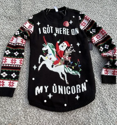 NO BO Light Up "I Got Here On My Unicorn" Feo Navidad Suéter Juniors Talla XL Foto 1 de 4