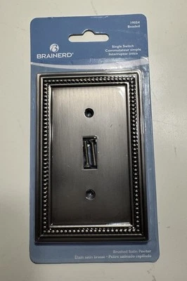 Brainerd 19054 Single Switch Wall Plate Brushed Satin Pewter Beaded NEW - Image 1 of 2