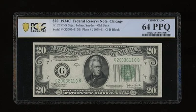 DBR 1934-C $20 FRN Chicago Old Back Fr. 2057-Gob PCGS-B 64 PPQ Serial G20036110B - Image 1 of 2