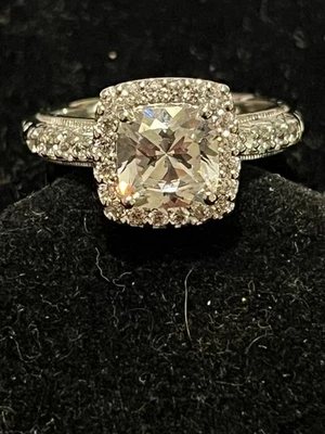 Anillo de cóctel Tacori de plata de ley 925 talla 8 circonitas corte princesa Foto 1 de 4