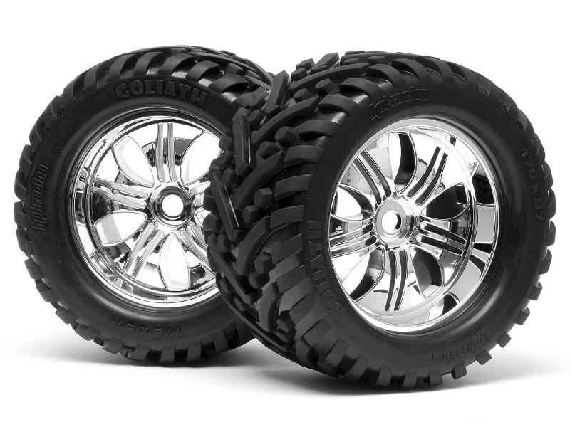 HPI4728  Goliath Tires on Chrome Tremor Wheels Savage X (17mm) (2) - Image 1 of 1