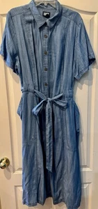 Lands End Shirt Dress Womens 2X (20W-22W) Denim Button Up Belt Lyocell - Picture 1 of 4