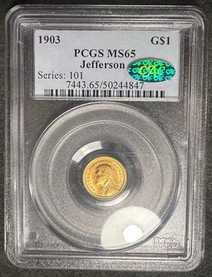 1903 Jefferson G$1 PCGS MS65 CAC (4847) Gold Commemorative. Great Original Color - Image 1 of 2
