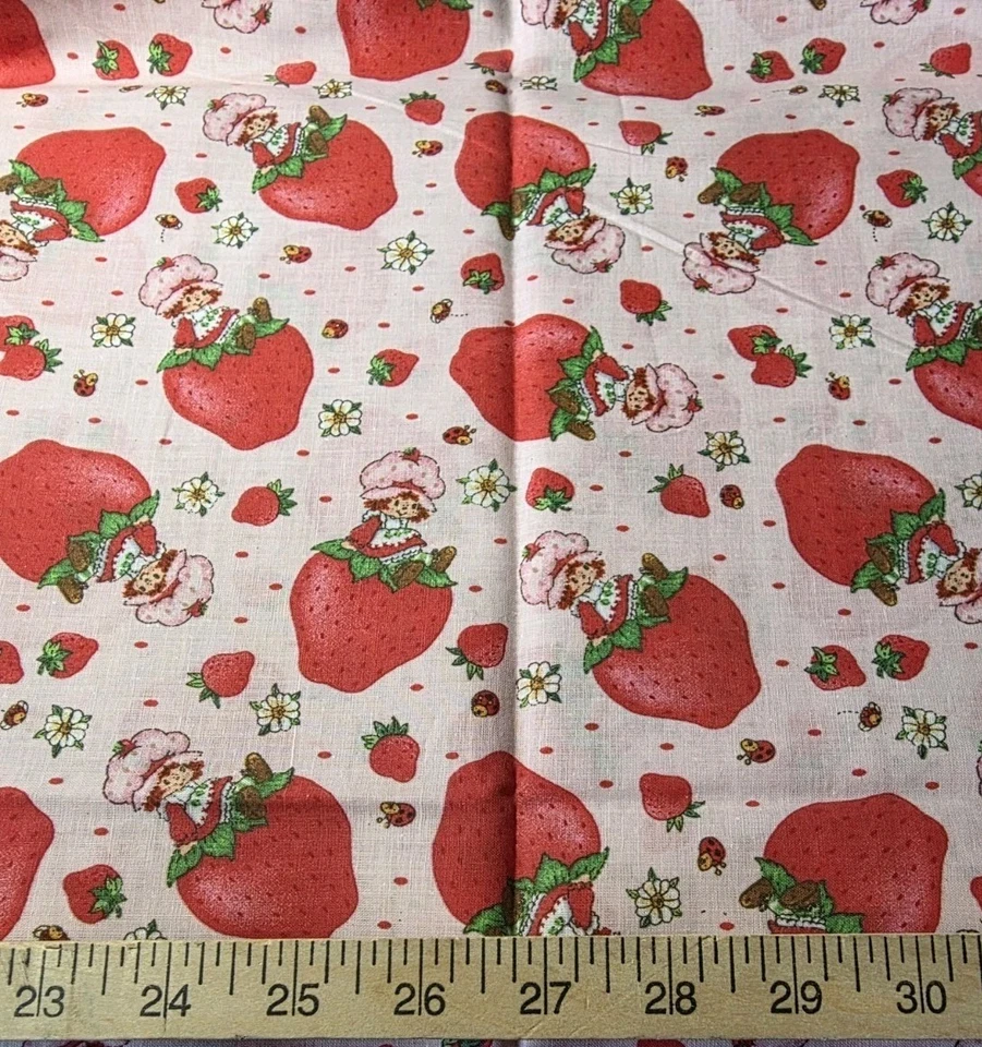 Strawberry Shortcake Pink Cotton Craft Sewing Fabric Out of Print Vintage 32" - Image 1 of 2