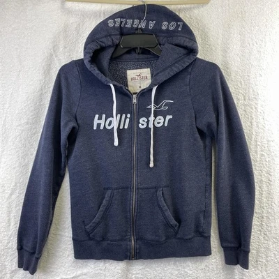 Sudadera con Capucha Hollister Para Mujer Azul Mediana Cremallera Completa Logotipo de Los Ángeles Gráfico Sudadera Foto 1 de 4