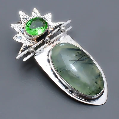 Colgante de plata de ley 925 prehnita y amatista verde turmalada 2,03" A382 Foto 1 de 4