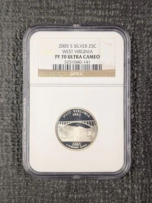 2005-S PF 70 ULTRA CAMEO West Virginia Silver Statehood Quarter NGC - Image 1 of 4