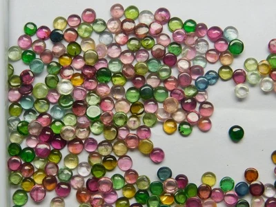 Natural Multi Color Tourmaline | Mix 3/4 mm Round Tourmaline Cabochon 20 Pcs Lot - Image 1 of 4