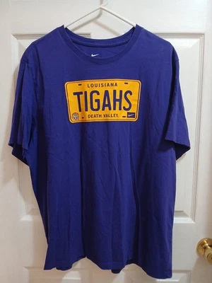 LSU Tigers Nike TIGAHS Gold License Plate Tee Shirt Purple Men's XXL Free Ship - Image 1 of 4