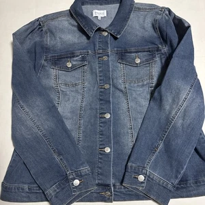 Crown & Ivy Stretch Denim Jacket, Size 2x Blue with Copper Buttons - Picture 1 of 5