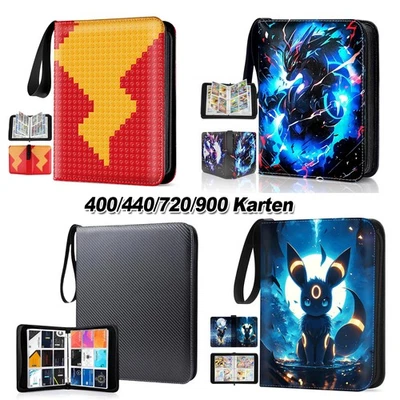 MARKENLOS Sammelalbum für 400/720/900 Pokemon Karten 4-/9- Pocket Sammelmappe Ordner Heft