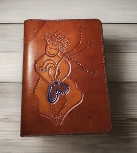 💜  Leather journal notebook Book Cover Handmade HEART LOVE GOOD VIBES signed ■ - Picture 1 of 11