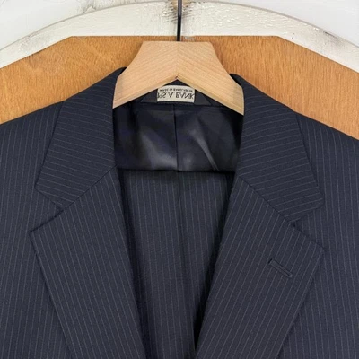 Jos a Bank Suit Mens 42R Black Pinstripe 2 Button 100% Wool Pants 36x29 Pleated - Image 1 of 4