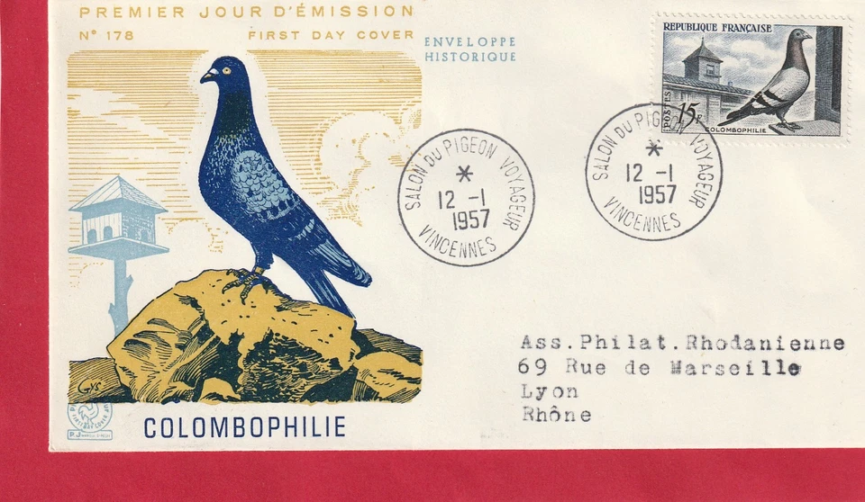 ENVELOPPE  1er JOUR FDC 1957  COLOMBOPHILIE SALON DU PIGEON - Photo 1/1