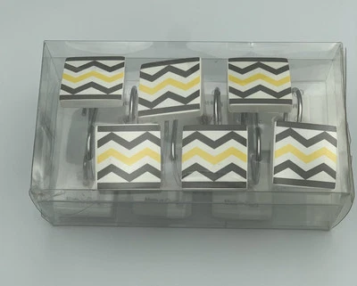 Душ занавески крючки серый и желтый ванны крючки новый шеврон 1 упаковка из 12 - Изображение 1 из 4