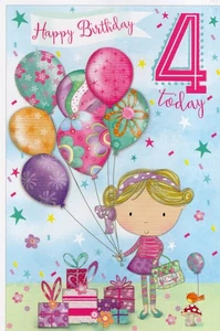 AGED 4 'HAPPY BIRTHDAY 4 TODAY' BIRTHDAY CARD AND MATCHING ENVELOPE 5" X 7" - Picture 1 of 3