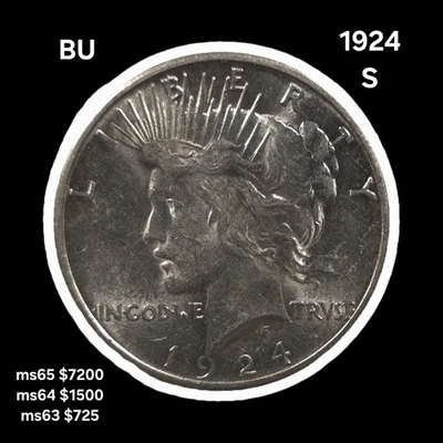 1924S Peace SILVER Dollar $1 BU Unc Uncirculated - Image 1 of 4