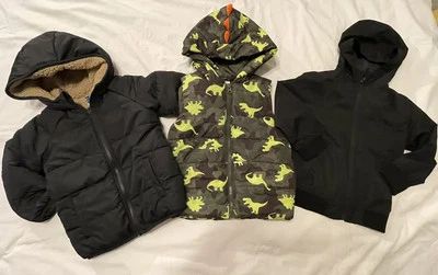 Lot of 3- Old Navy Boys 4T Full Zip Jackets & Vest Fleece Lined Hoodie Dinosaur - Image 1 of 4
