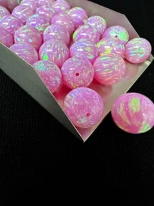 Half Drilled Light Pink Synthetic Lab Created Opal Round Beads - Picture 1 of 4