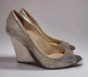 Vintage Jimmy Choo Mirror Sparkle Wedge Heels Sz 36 / 5.5 - Picture 1 of 24