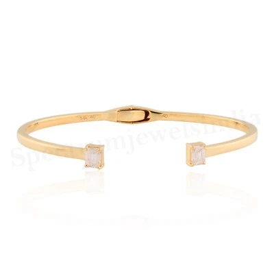 Octagon Cut Lab Grown Diamond Cuff 0.60 Ct 14k Yellow Gold Bracelet Bangle Gift - Image 1 of 4