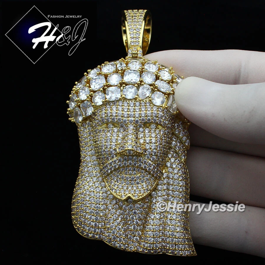 COLGANTE CARA DE JESÚS 3D CHAPADO EN ORO 14K ICY BLING CIRCONITA GRANDE ORO/PLATA HOMBRE*BP7 Foto 1 de 1