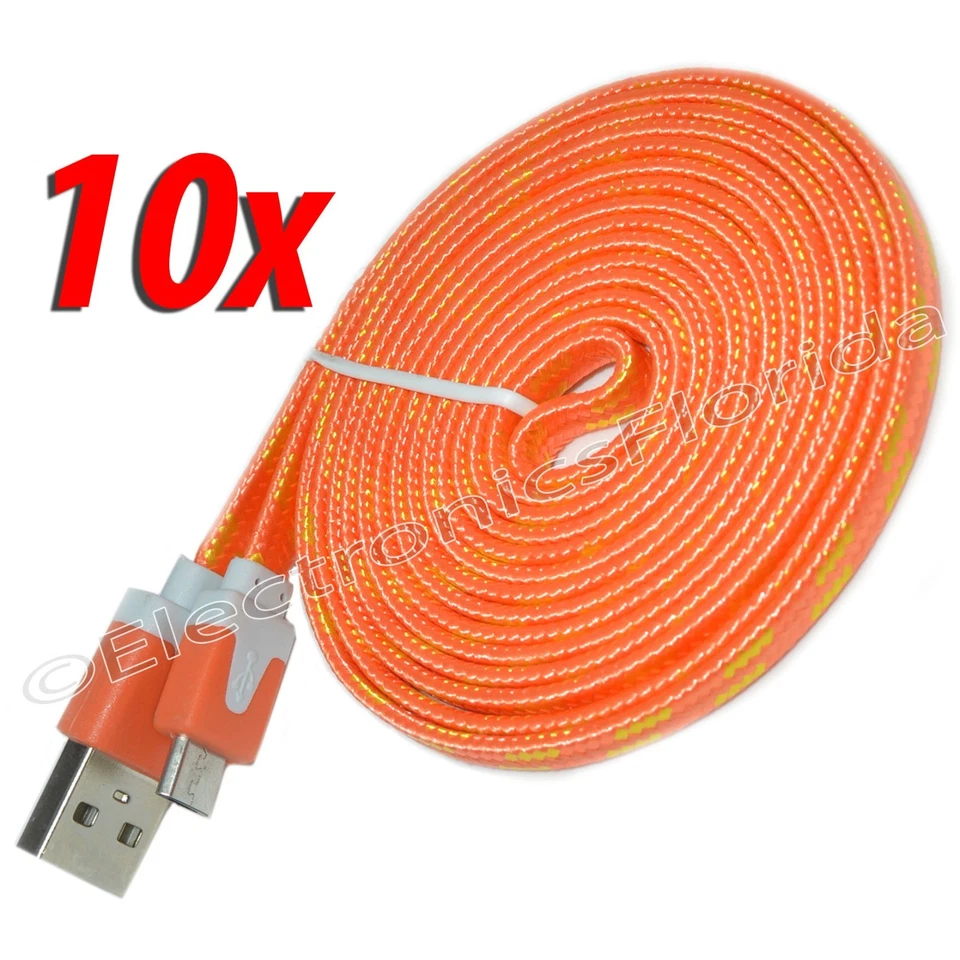 10x Flat Braided Micro usb data sync cable cord 3,5,10 FT for Android Cell Phone - Image 1 of 1