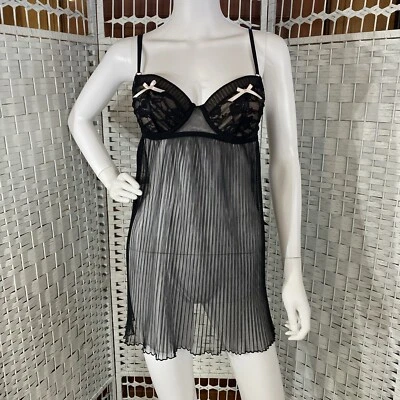 Ambrielle Mujer Talla S Negro Encaje Taza Bebé Muñeca con Malla Plisada Lencería Foto 1 de 4