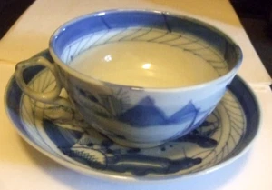 19th C Chinese Export Porcelain Blue White Canton Cups and Saucers Two Sets - Bild 1 von 12