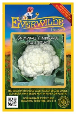500 semillas de coliflor mejoradas Snowball Y - Paquete de semillas de Mylar Everwilde Farms Foto 1 de 3