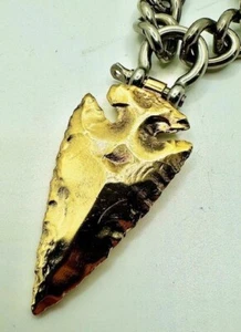 C'est Magnifique 14k Yellow Gold Plated Arrowhead 3D Solid Pendant on 14mm Chain - Picture 1 of 11