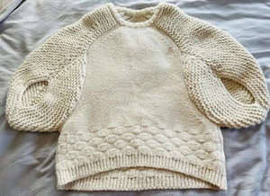 VPL Women Sweater Chunky Cable Knit Drop Dolman Sleeves Cape White Crewneck Sz L - Picture 1 of 12