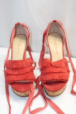 Ivanka Trump Mujer Coral Cuñas Con Flecos Cuero Corcho Plataforma Cuñas Talla 6M Foto 1 de 4