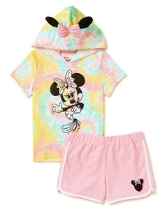 Minnie Mouse Girl Hoodie T Shirt Shorts Set Size 5 6 Disney Costume Ears Mermaid - Picture 1 of 5