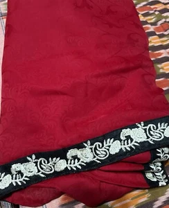 Party Wear Red Saree With 2 Stitched Blouses - Picture 1 of 7
