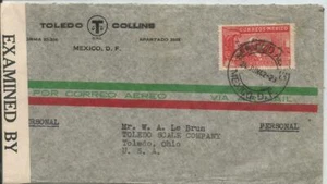J) 1942 MEXICO, EAGLE MAN OVER MOUNTAIN, OPENED BY EXAMINER, AIRMAIL, CIRCULATED - Picture 1 of 1