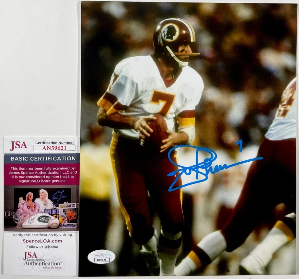 NFL Joe Theismann Signed Washington Redskins 8x10 Photo G Autograph JSA COA - Image 1 of 1