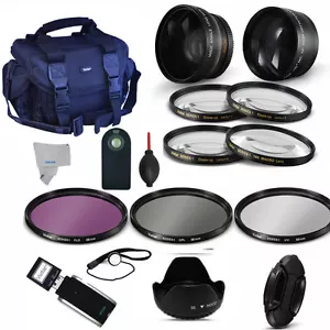 HD WIDE ANGLE LENS + 2X TELEPHOTO ZOOM LENS + PRO KIT FOR CANON EOS M5 49MM - Picture 1 of 12