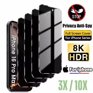 For iPhone 16 15 14 13 12 11 Pro Max XR Tempered Glass Privacy Screen Protector - Picture 1 of 29