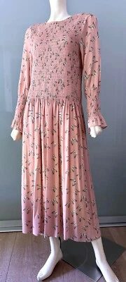 Hoss Intropia Maxi Kleid Rosa Nude Schmetterlinge Viskose 40 L Butterfly Dress - Bild 1 von 4