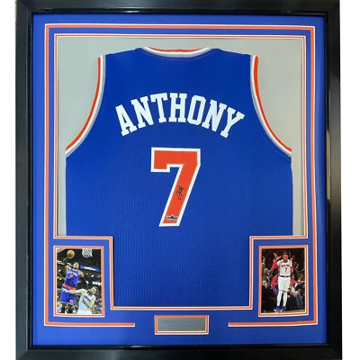 Framed Facsimile Autographed Carmelo Anthony 33x42 Reprint Laser Auto Jersey - Image 1 of 2