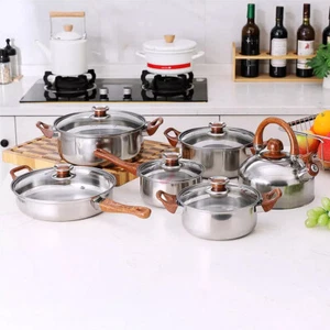 12pcs Stainless Steel Cookware Saucepan, Casserole & Fry Pan Set with Glass Lid - Picture 1 of 13