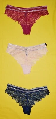 XOXO BRAGAS DE BIKINI DE ENCAJE PARA MUJER 3 PARES con ribete plateado elásticas talla pequeña nuevas sin etiquetas Foto 1 de 4