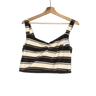 Volcom Towely Time Tank Top Womens Sz L Beige Striped Pleated Adjustable Strap - Image 1 of 4