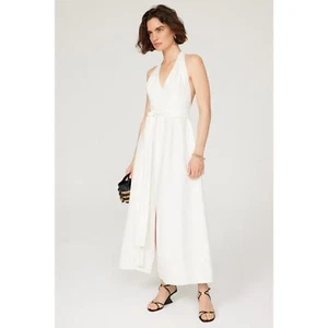 Saunders Collective Halter Dress White Linen Open Back Self Tie Sleeveless Sz 0 - Picture 1 of 17