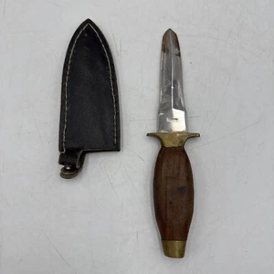 Vintage Dagger Knife w/ Leather Black Sheath Wood Handle - Picture 1 of 24