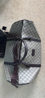 Gucci Duffle Bag Canvas Brown Leather Trim, Foldable - Image 1 of 4